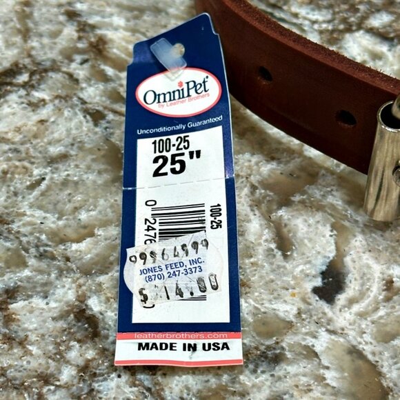 NEW OmniPet® Brown Leather Dog Collar Large 25" Long 1" Wide Made in the USA - Picture 3 of 6